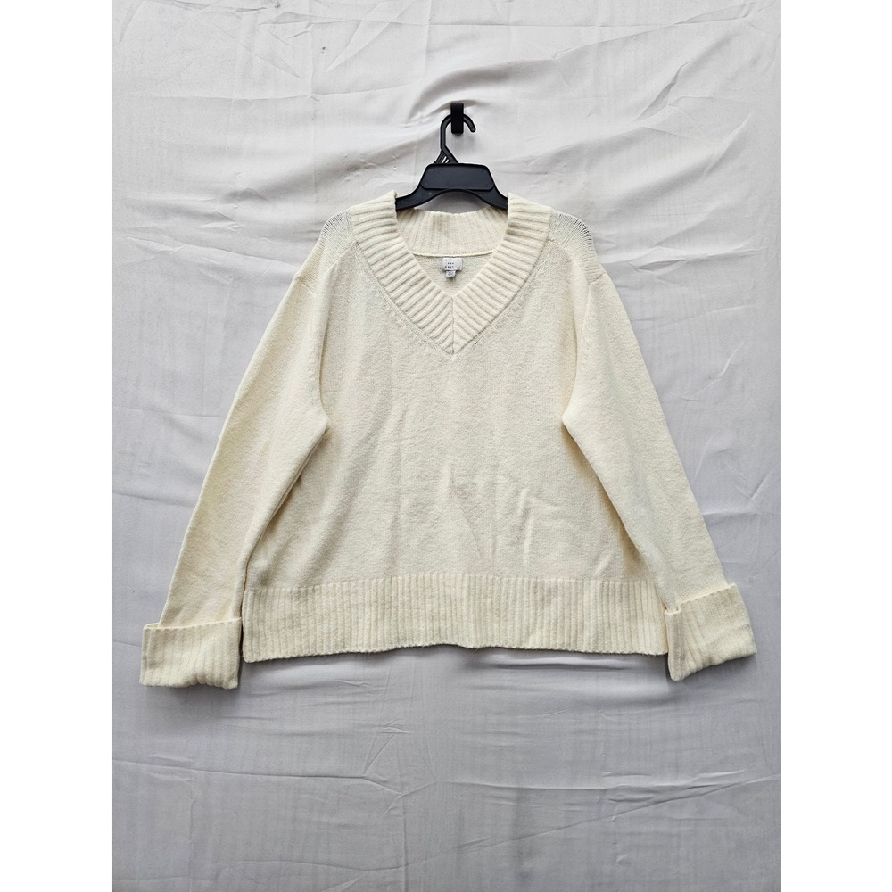 A New Day Womens V-Neck Pullover Sweater Cream Polyester Blend Casual Size XXL